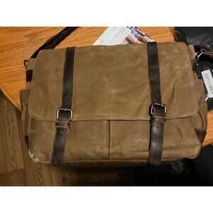 15.6" Leather Waxed Canvas Briefcase Large Satchel Shoulder Laptop Bag